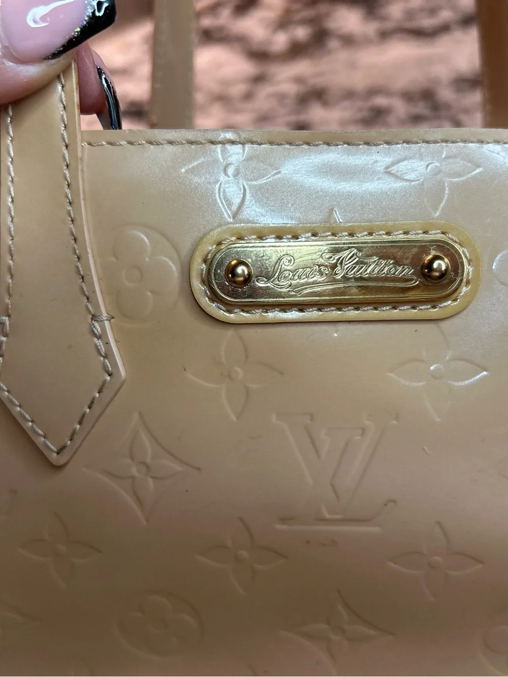 Louis Vuitton Beige/yelkow Patent Monogram Satchel with Gold Hardware